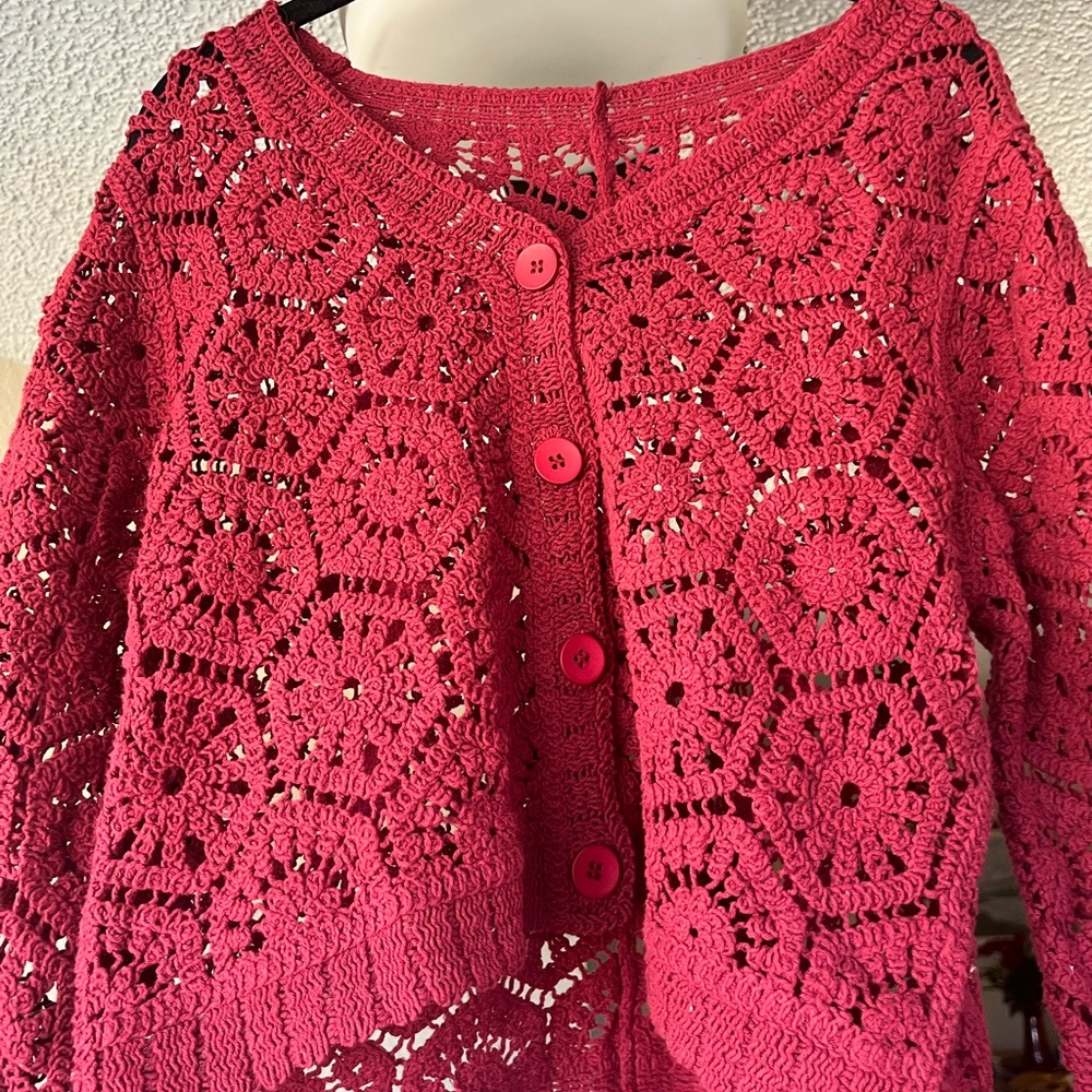 Women's Crochet Cardigan - Red/Crimson